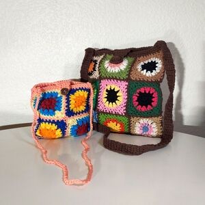 Crochet Handmade Multicolor Granny Square Open Knit Crossbody Bag Lot
